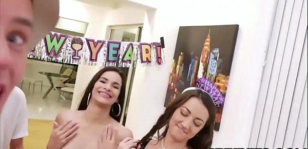  Three teen chicks fucked at the new year party by the guests